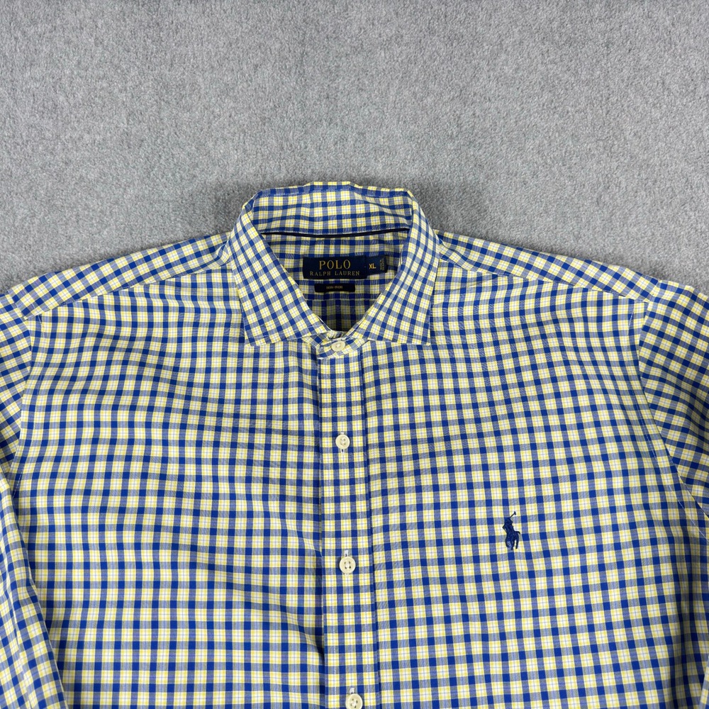 Polo Ralph Lauren Shirt Mens XL Yellow Blue Plaid Non Iron Button Up Long Sleeve